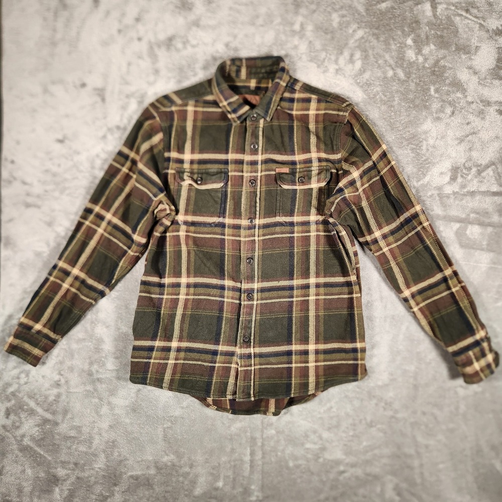 Orvis Flannel Shacket Lined Shirt Mens Medium Green Plaid Button Down EUC